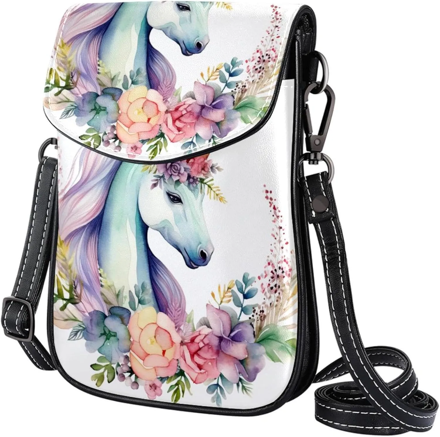 Crossbody Bags for Women,Crossbody Bag Men,Small Sling Bag,Unicorn Floral Bushes,Crossbody Purse