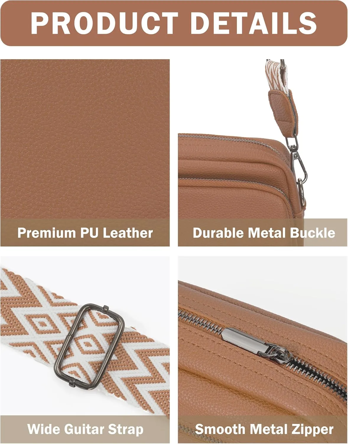 Crossbody Purse for Women with Adjustable Wide Guitar Strap, Small Vegan Leather Cross Body Camera Shoulder Bags