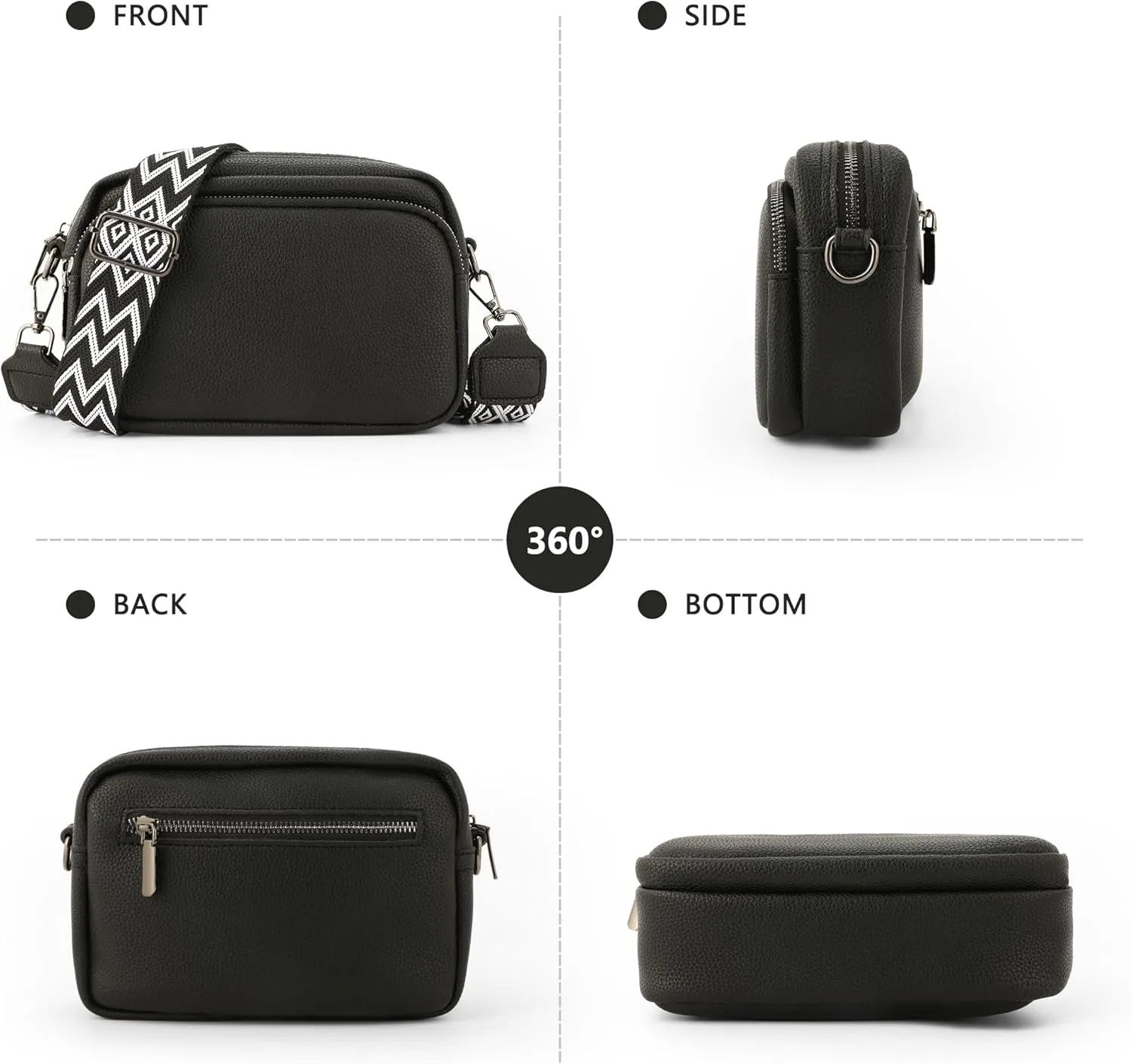 Crossbody Purse for Women with Adjustable Wide Guitar Strap, Small Vegan Leather Cross Body Camera Shoulder Bags