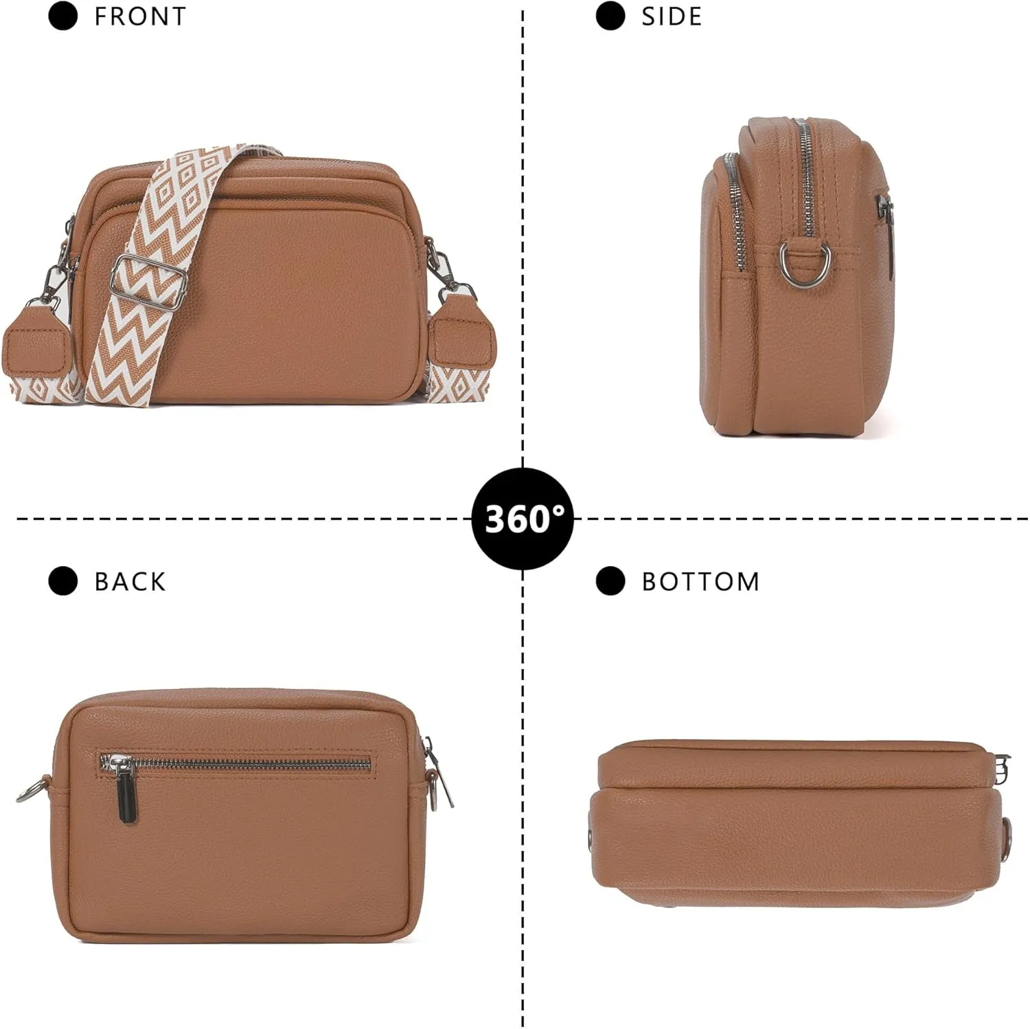 Crossbody Purse for Women with Adjustable Wide Guitar Strap, Small Vegan Leather Cross Body Camera Shoulder Bags