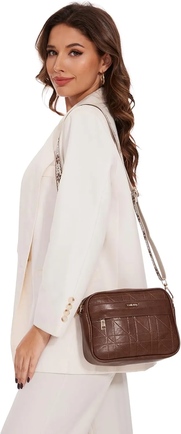 Crossbody Purses For Women, Small Quilted Crossbody Bag Trendy Leather Shoulder Handbags With Wide Strap