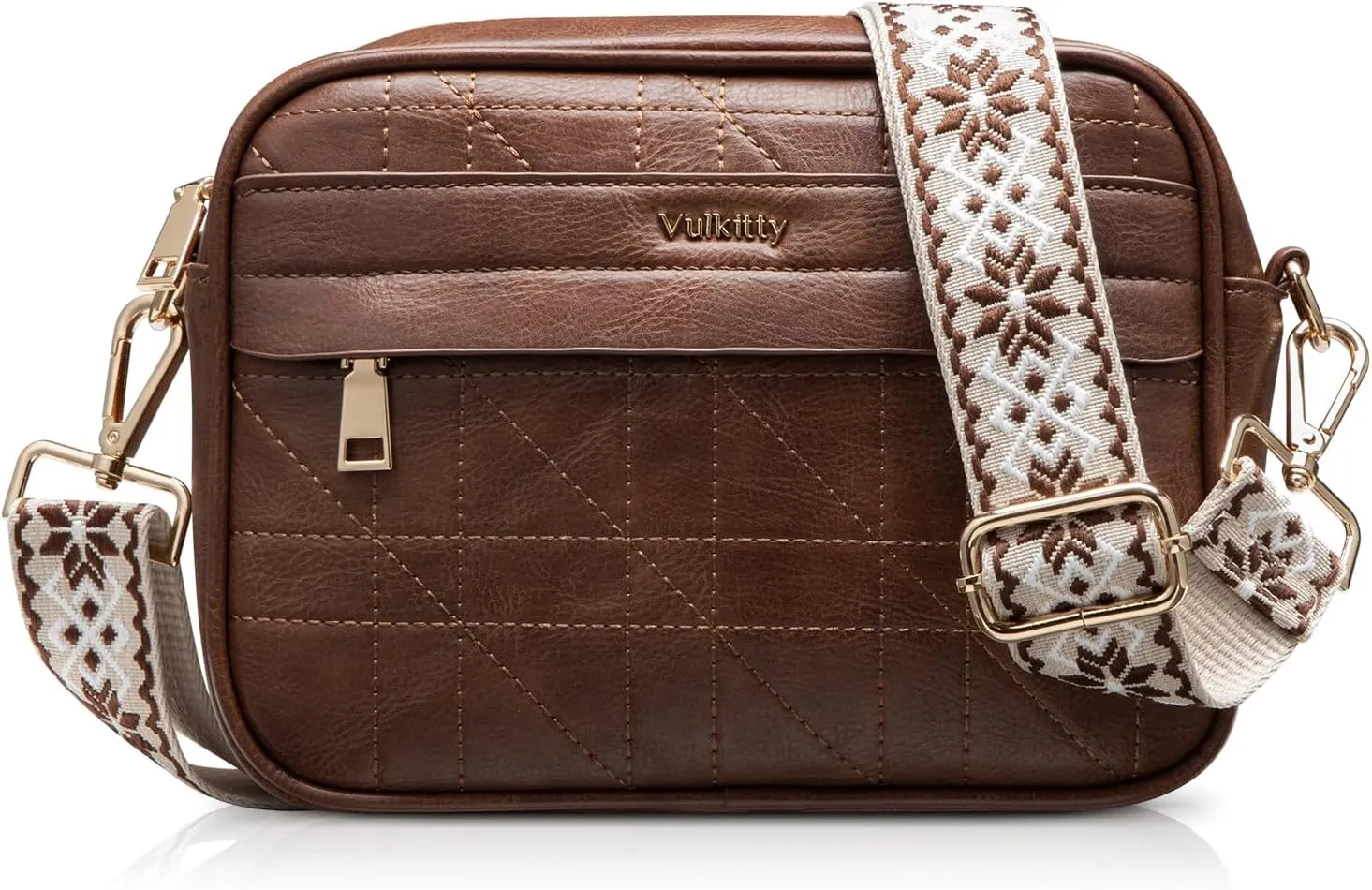 Crossbody Purses For Women, Small Quilted Crossbody Bag Trendy Leather Shoulder Handbags With Wide Strap