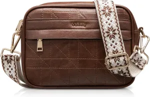 Crossbody Purses For Women, Small Quilted Crossbody Bag Trendy Leather Shoulder Handbags With Wide Strap