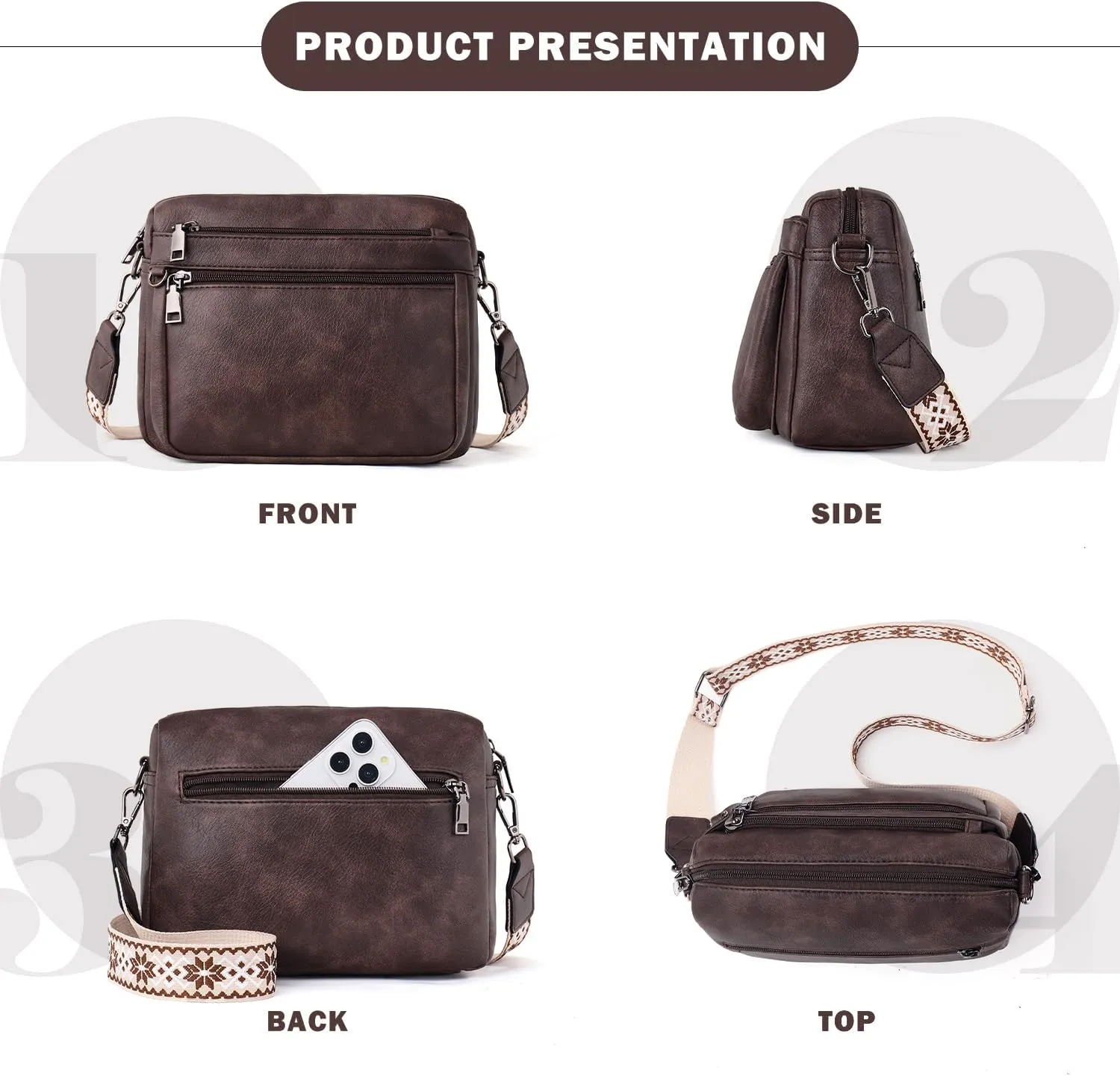 Crossbody Purses for Women Trendy,Vegan Leather Crossbody Bags,Cell Phone Camera Shoulder Handbags with Card Slots