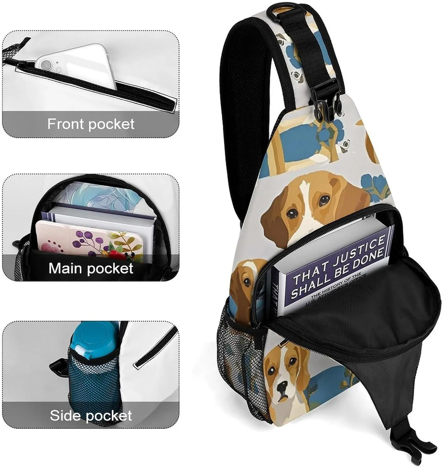 Crossbody Sling Bag Beagle Patterns Backpack Sling Bag Travel Hiking Chest Bag Shoulder Bag Daypack