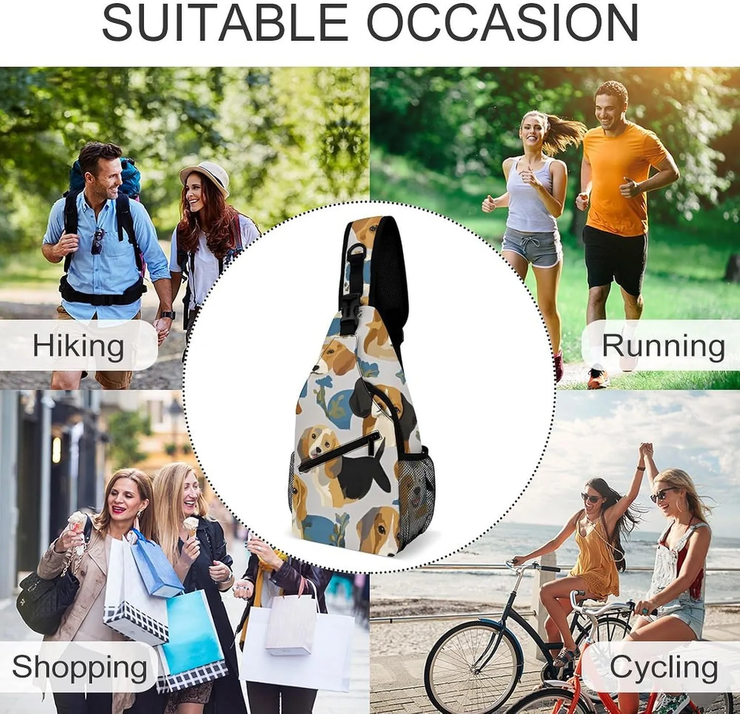 Crossbody Sling Bag Beagle Patterns Backpack Sling Bag Travel Hiking Chest Bag Shoulder Bag Daypack