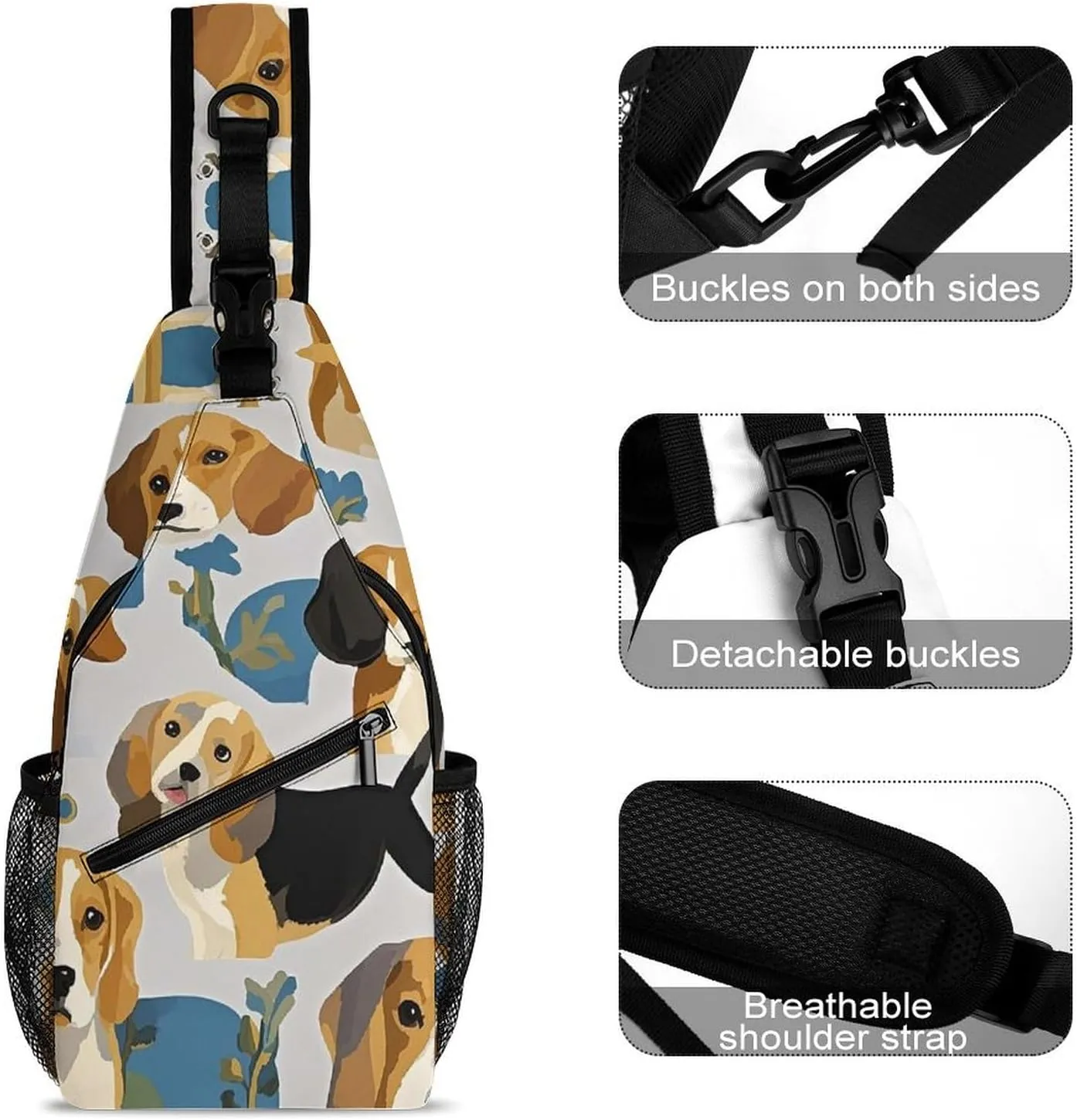 Crossbody Sling Bag Beagle Patterns Backpack Sling Bag Travel Hiking Chest Bag Shoulder Bag Daypack