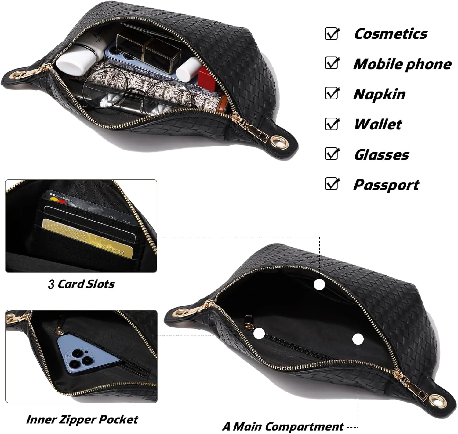 Crossbody Sling Bag Purse for Women - Small Chest Fanny Pack Trendy Travel Faux Leather Cross Body Bags with Adjustable Strap