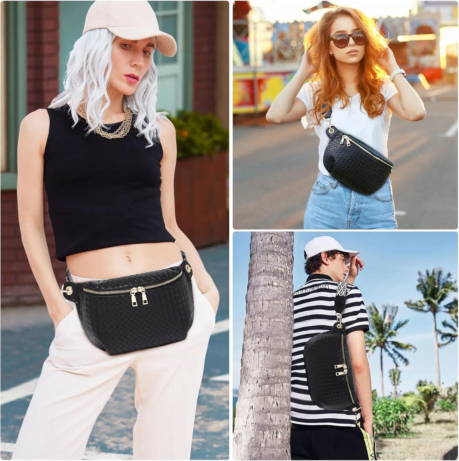 Crossbody Sling Bag Purse for Women - Small Chest Fanny Pack Trendy Travel Faux Leather Cross Body Bags with Adjustable Strap