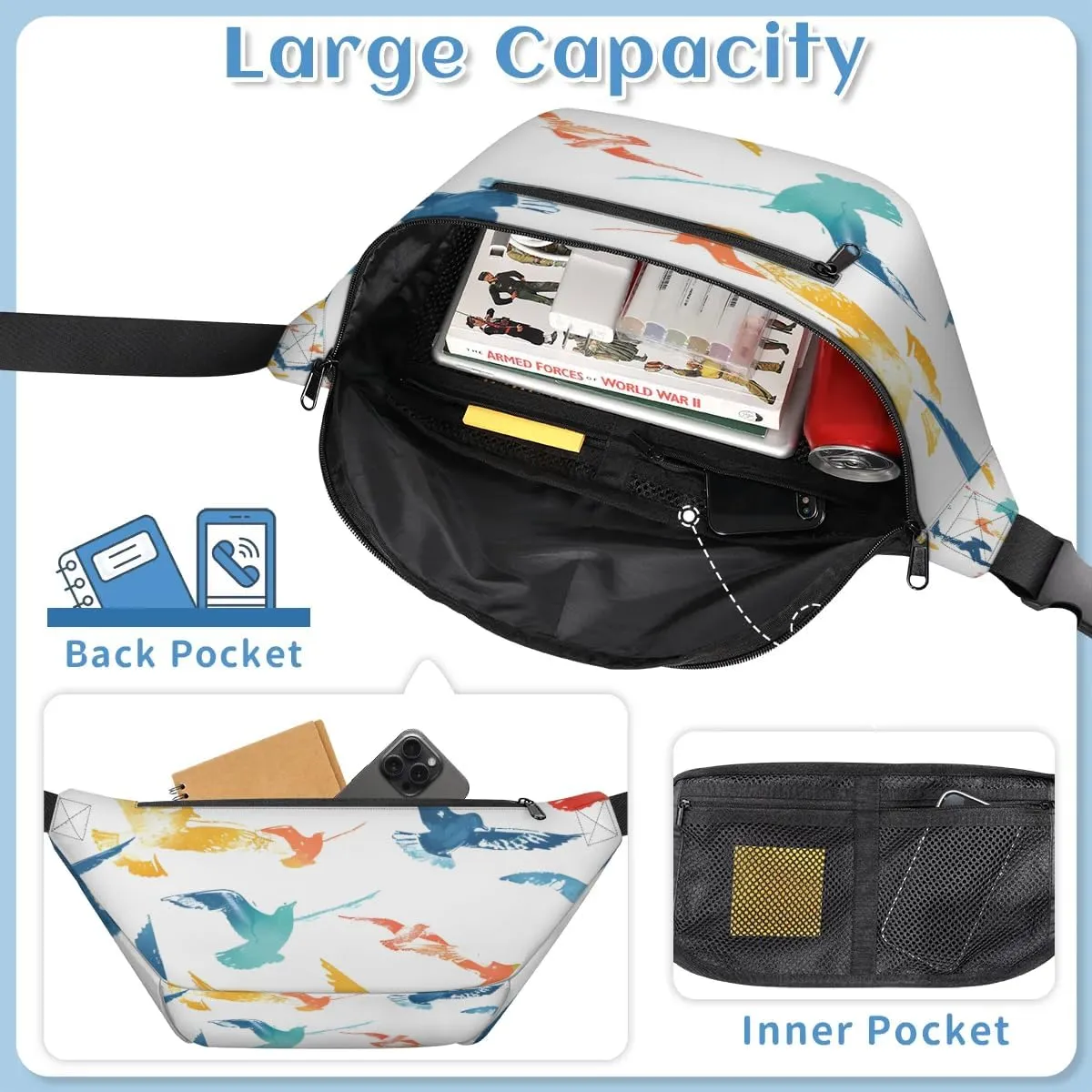 Crossbody Sling Bags for Women Men Pigeons Print Casual Sling Backpack Daypack Chest Bag for Travel Sport Hiking Running