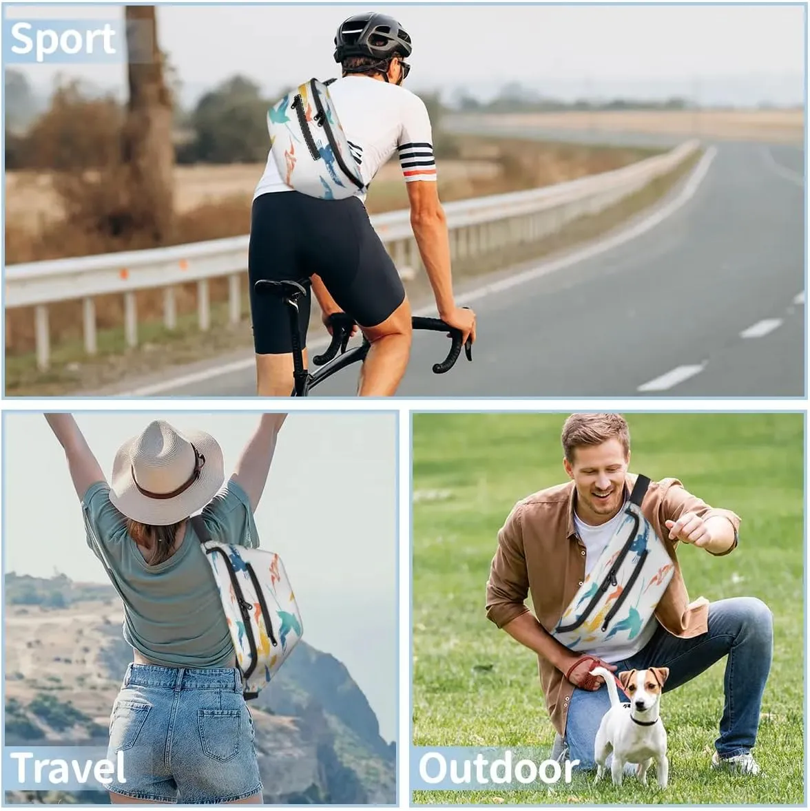 Crossbody Sling Bags for Women Men Pigeons Print Casual Sling Backpack Daypack Chest Bag for Travel Sport Hiking Running