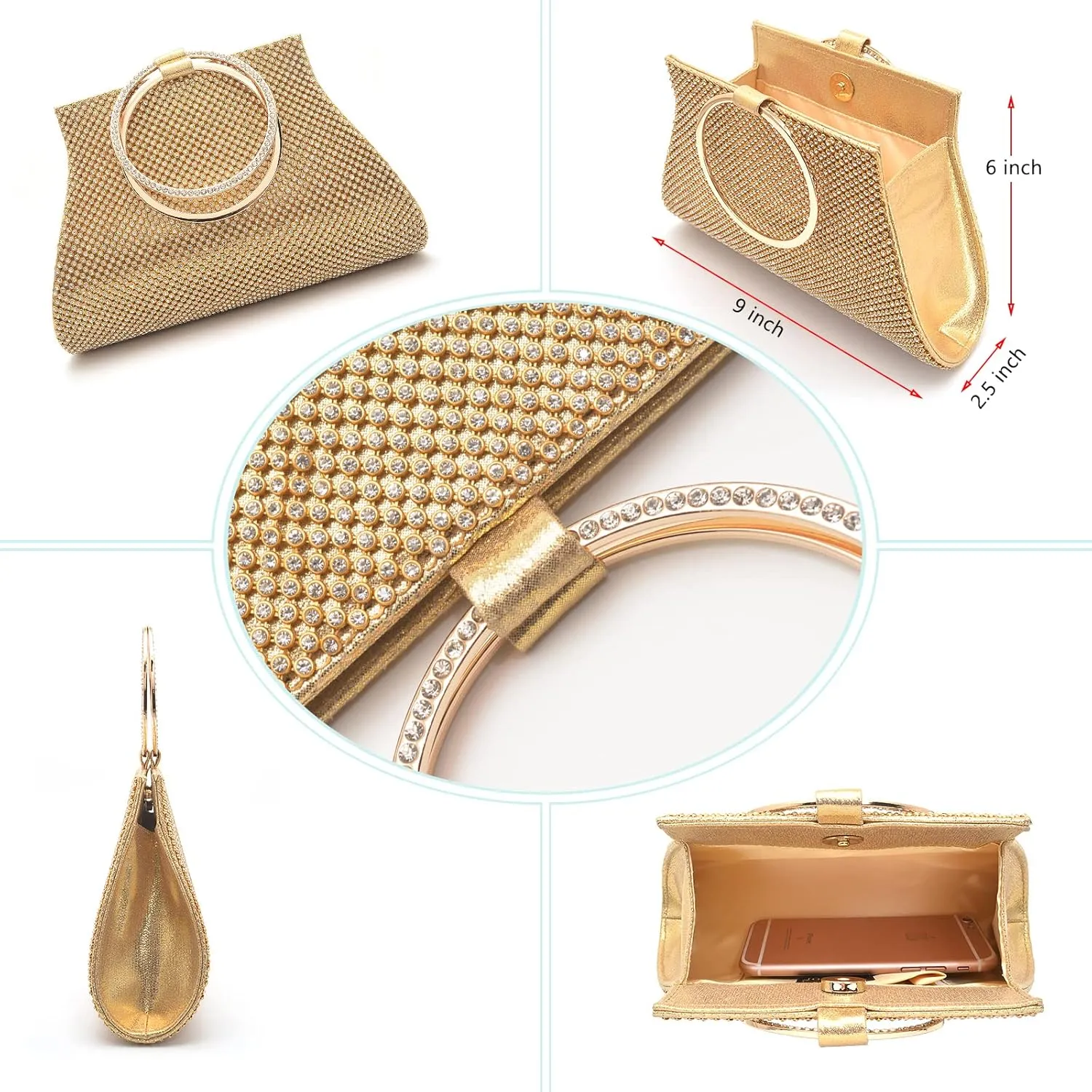 Crystal Clutch Purses Bride and Bridesmaid Handbag Elegant Wristlet Evening Bag for Women