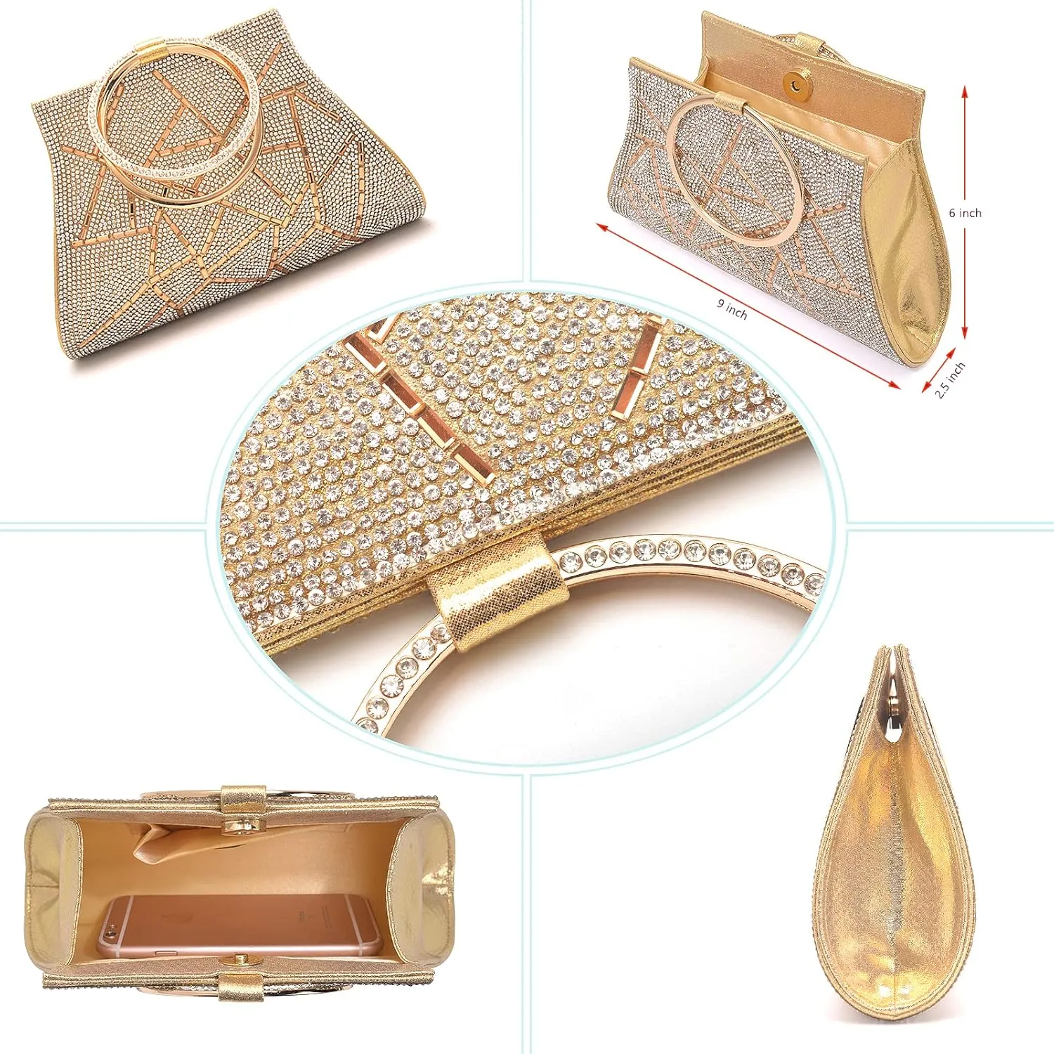 Crystal Clutch Purses Bride and Bridesmaid Handbag Elegant Wristlet Evening Bag for Women