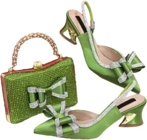 Crystal Embellished Slingback Stiletto Heel Office Party Women Shoes Clutch Bag Set