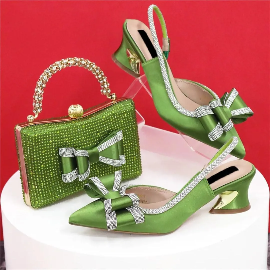 Crystal Embellished Slingback Stiletto Heel Office Party Women Shoes Clutch Bag Set