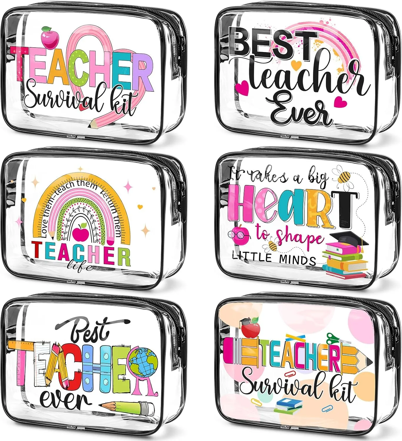Cunno Clear Makeup Bags Survival Kit Cosmetic Bags for Beach Cruise Swim Nurse Teacher Dance Cheer Gift Summer PVC Waterproof Travel Toiletry Handbags Purses Organizer (Teacher)