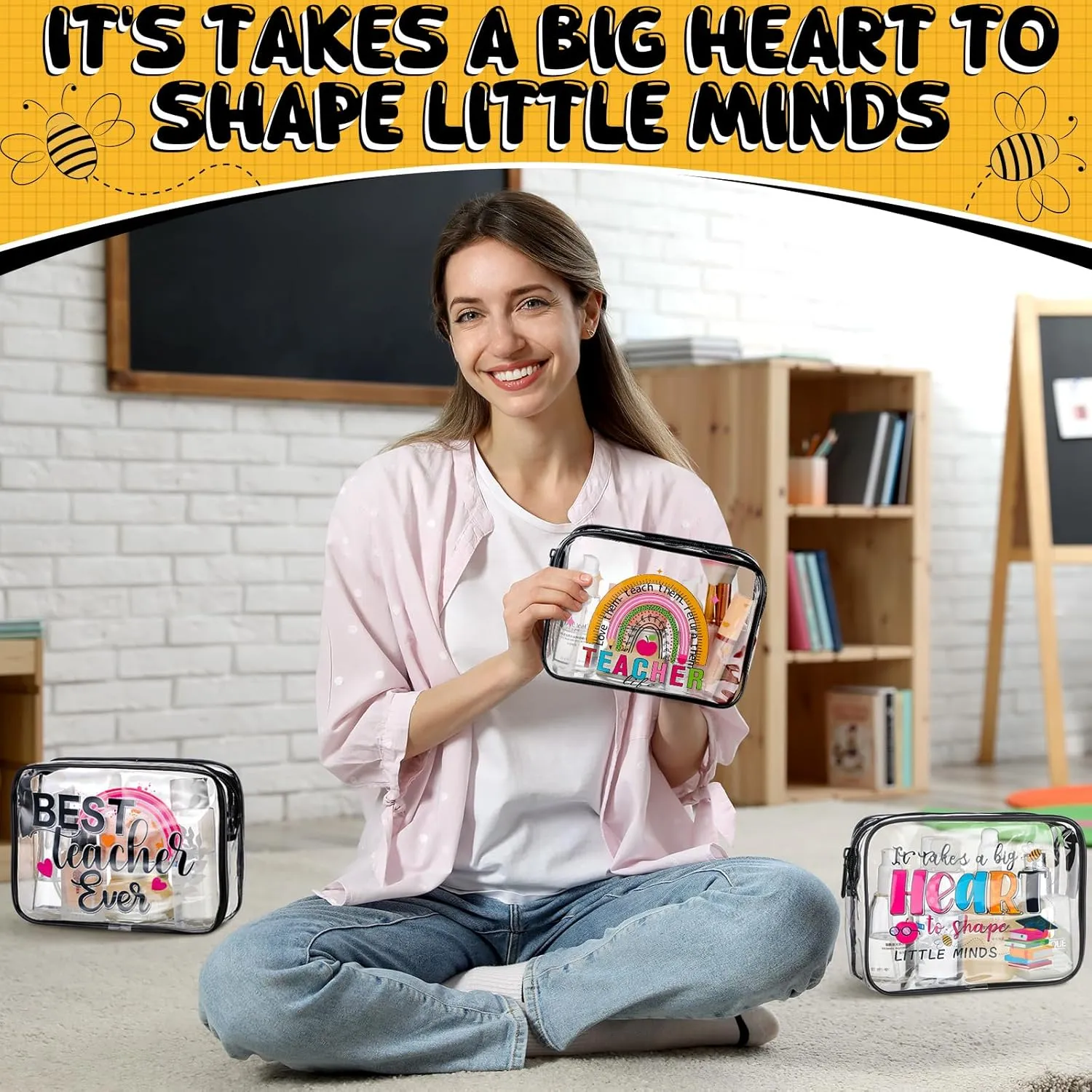 Cunno Clear Makeup Bags Survival Kit Cosmetic Bags for Beach Cruise Swim Nurse Teacher Dance Cheer Gift Summer PVC Waterproof Travel Toiletry Handbags Purses Organizer (Teacher)