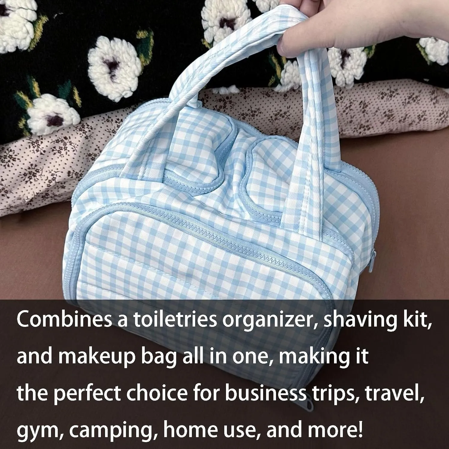 Curetoawayz Travel Cosmetic Bag, Large Capacity Wide-Open Travel Cosmetic Bag, With 4 Compartments, Waterproof/Portable/Wet and Dry Separation (Blue)