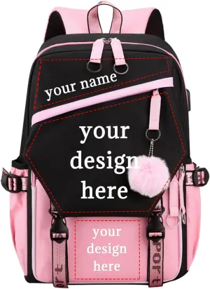 Custom Backpack for Girls Customized Pink Backpack for School Waterproof Kids Personalized Middle Schoolbag Children Bookbag boys