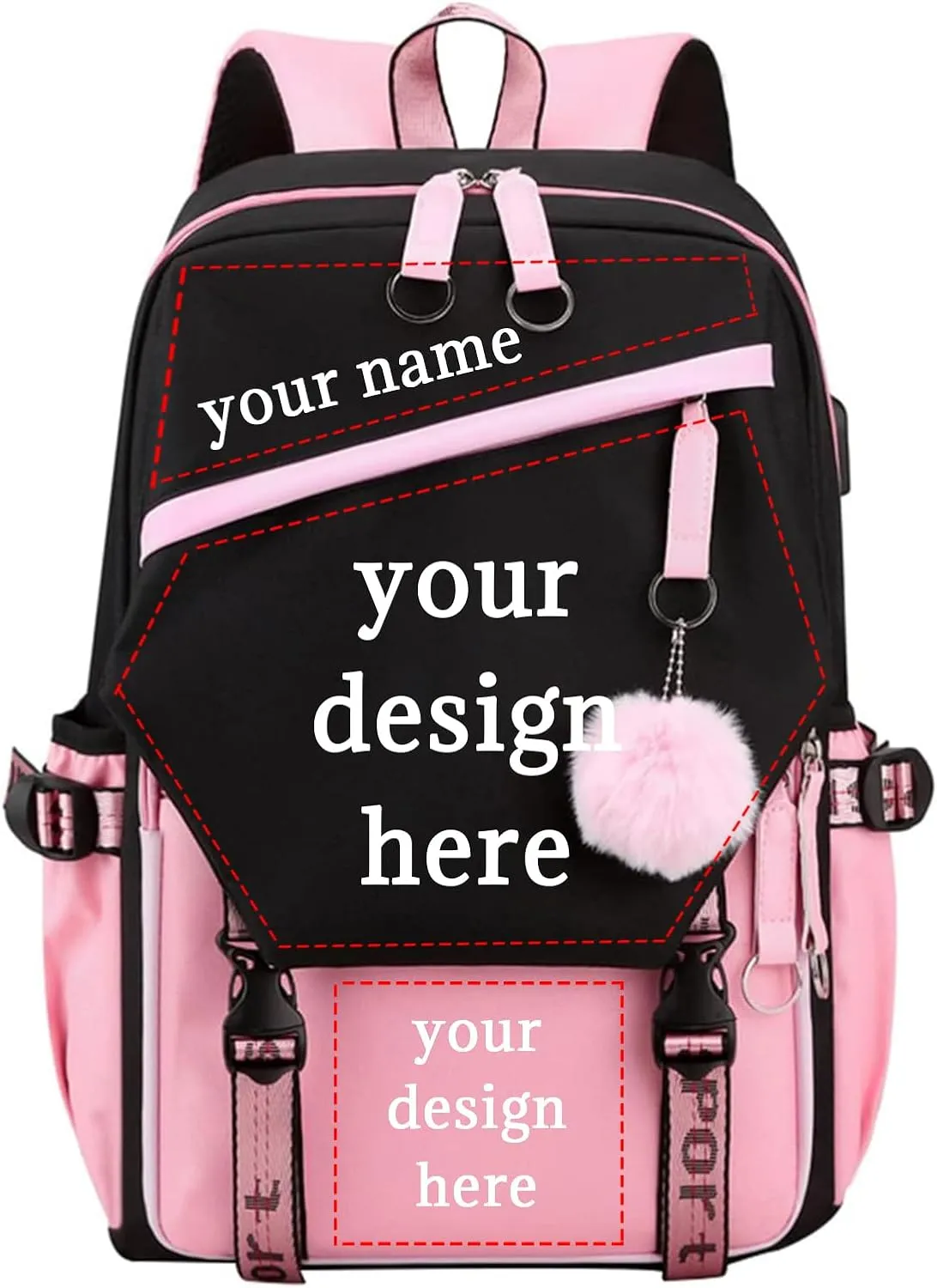 Custom Backpack for Girls Customized Pink Backpack for School Waterproof Kids Personalized Middle Schoolbag Children Bookbag boys