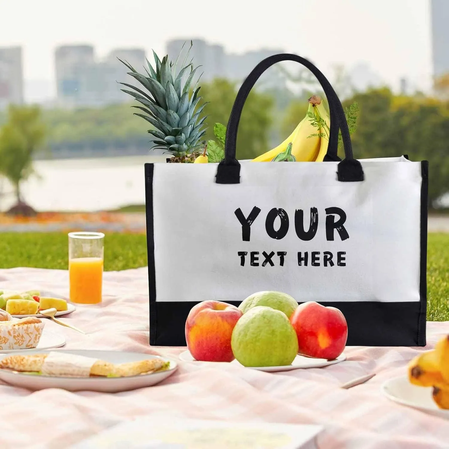 Custom Canvas Tote Bag for Women Personalized Name Shoulder Tote Beach Bag