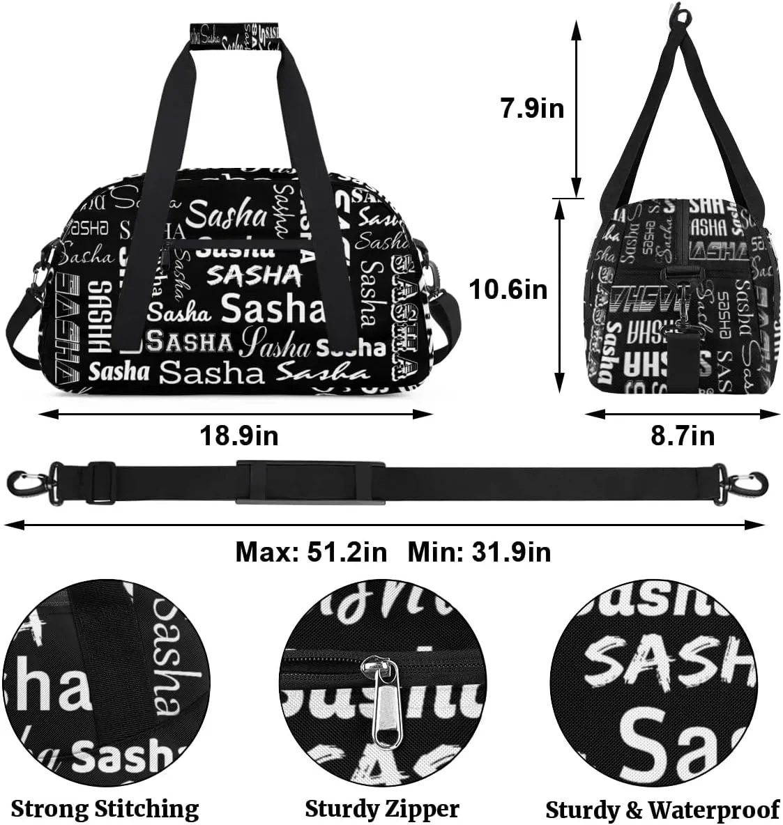Custom Cheer Bag Dance Gym Bags for Women, Personalized Name Sport Duffel Bag Weekender Bags Travel Duffel Bags Black Personalized Gifts