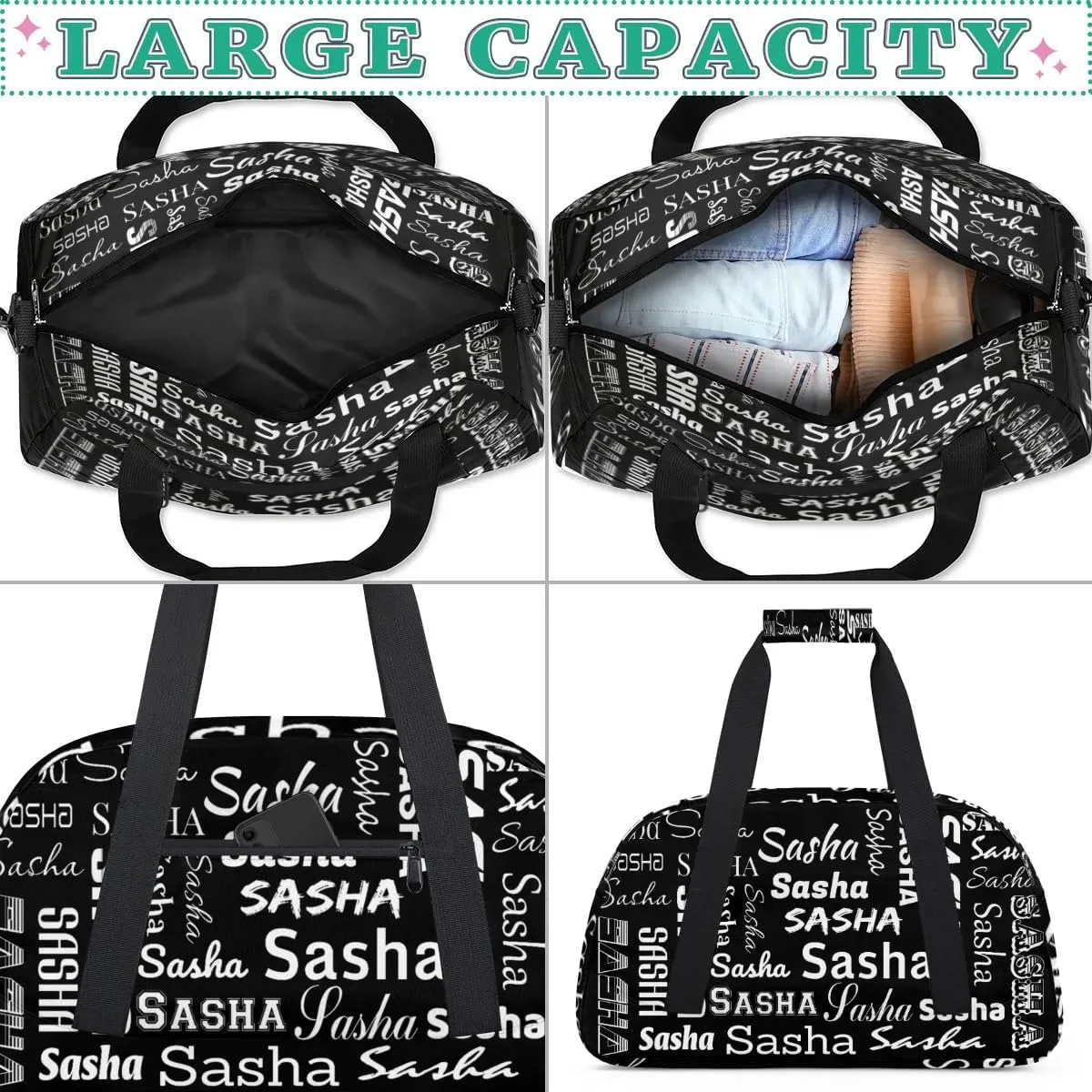 Custom Cheer Bag Dance Gym Bags for Women, Personalized Name Sport Duffel Bag Weekender Bags Travel Duffel Bags Black Personalized Gifts
