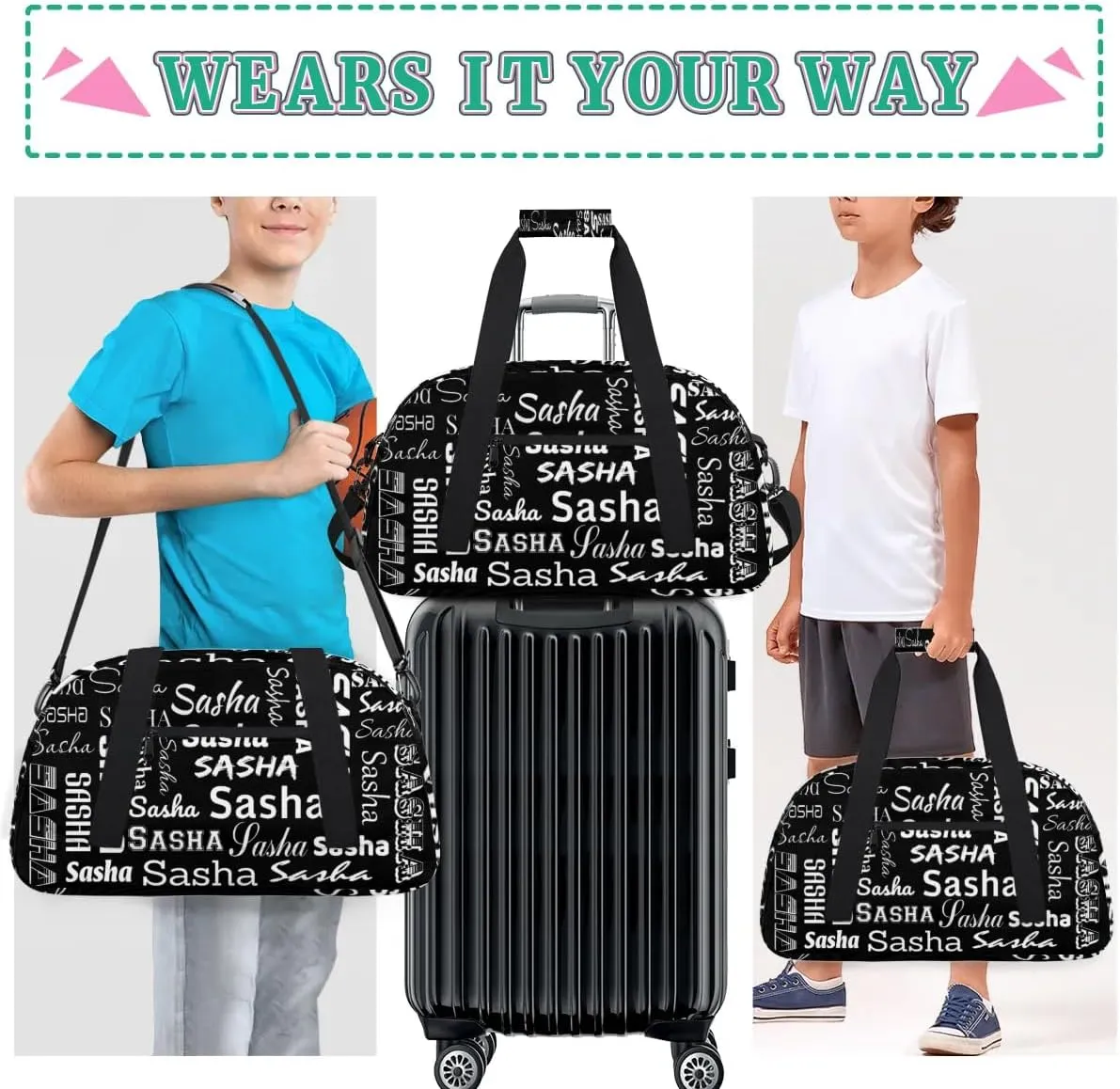 Custom Cheer Bag Dance Gym Bags for Women, Personalized Name Sport Duffel Bag Weekender Bags Travel Duffel Bags Black Personalized Gifts