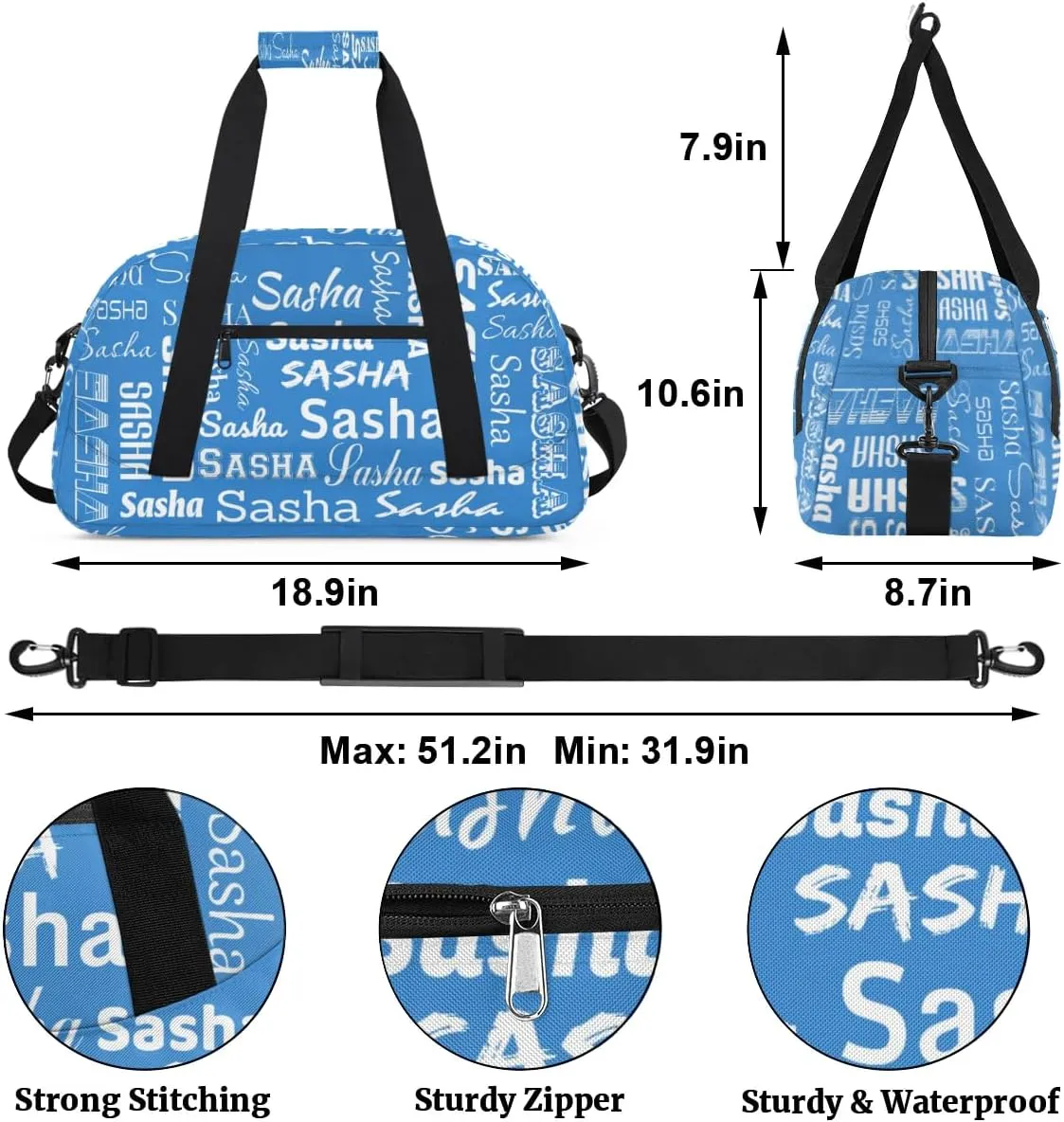 Custom Cheer Bag Dance Gym Bags for Women, Personalized Name Sport Duffel Bag Weekender Bags Travel Duffel Bags Blue Personalized Gifts