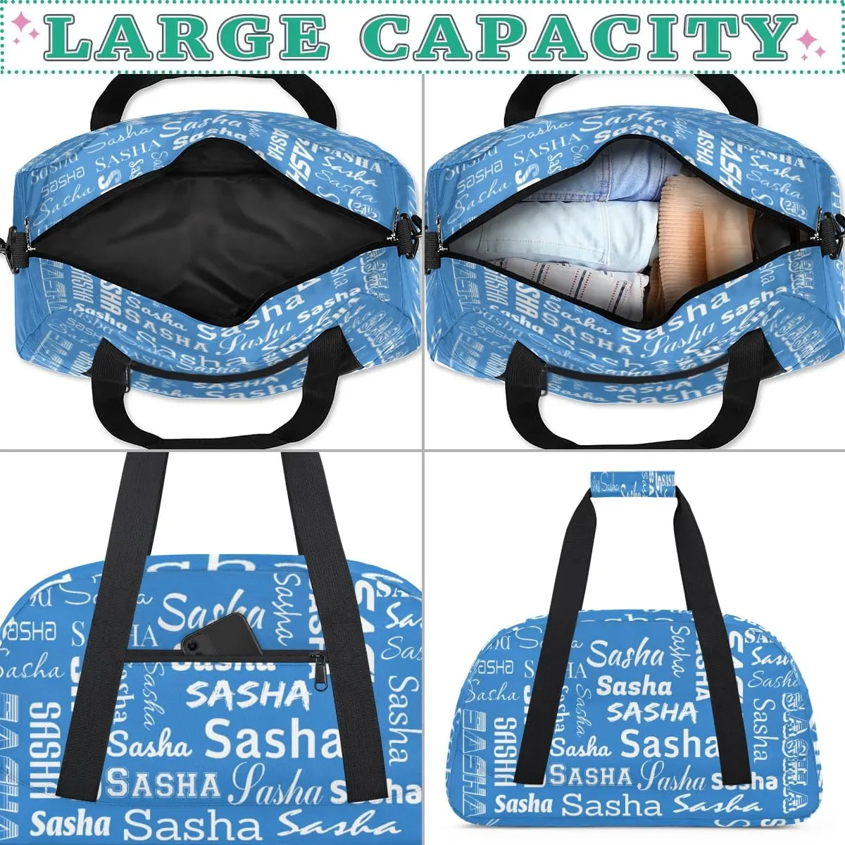 Custom Cheer Bag Dance Gym Bags for Women, Personalized Name Sport Duffel Bag Weekender Bags Travel Duffel Bags Blue Personalized Gifts
