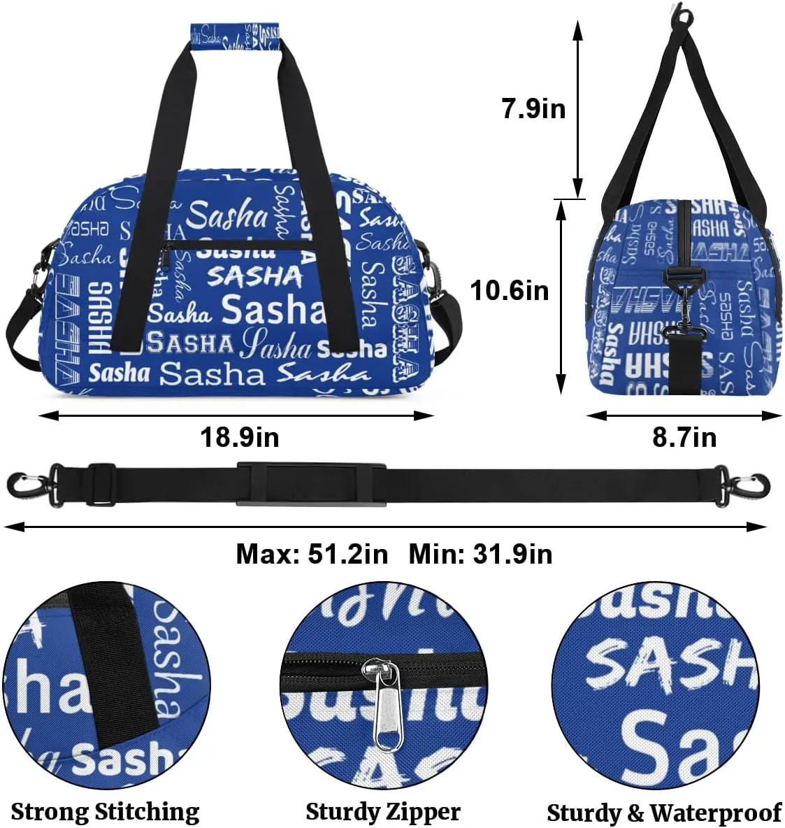 Custom Cheer Bag Dance Gym Bags for Women, Personalized Name Sport Duffel Bag Weekender Bags Travel Duffel Bags Cobalt Blue Personalized Gifts