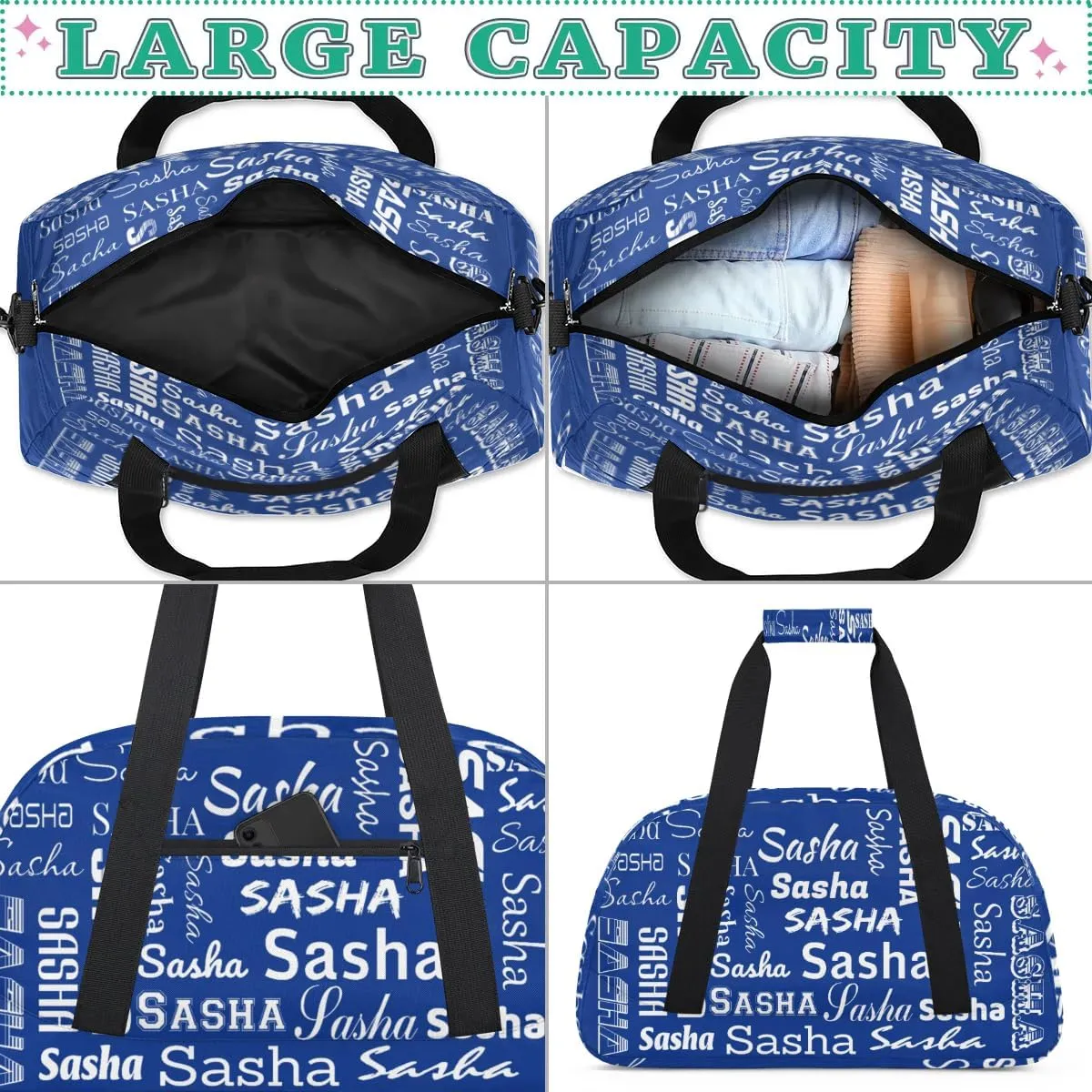 Custom Cheer Bag Dance Gym Bags for Women, Personalized Name Sport Duffel Bag Weekender Bags Travel Duffel Bags Cobalt Blue Personalized Gifts