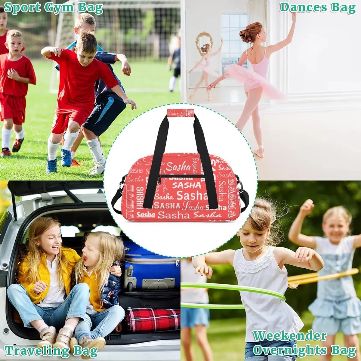Custom Cheer Bag Dance Gym Bags for Women, Personalized Name Sport Duffel Bag Weekender Bags Travel Duffel Bags Coral Red Personalized Gifts