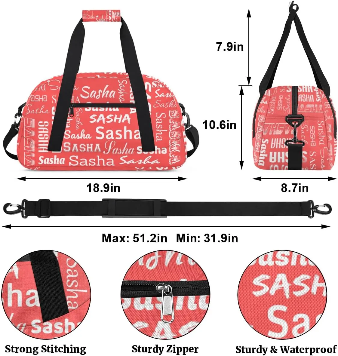 Custom Cheer Bag Dance Gym Bags for Women, Personalized Name Sport Duffel Bag Weekender Bags Travel Duffel Bags Coral Red Personalized Gifts