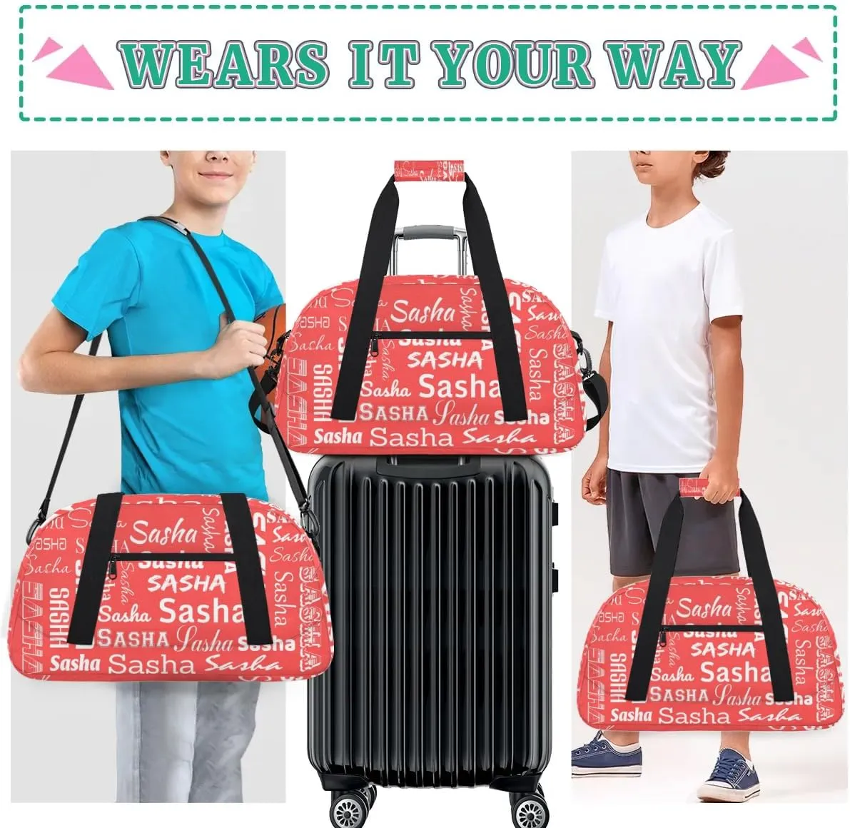 Custom Cheer Bag Dance Gym Bags for Women, Personalized Name Sport Duffel Bag Weekender Bags Travel Duffel Bags Coral Red Personalized Gifts
