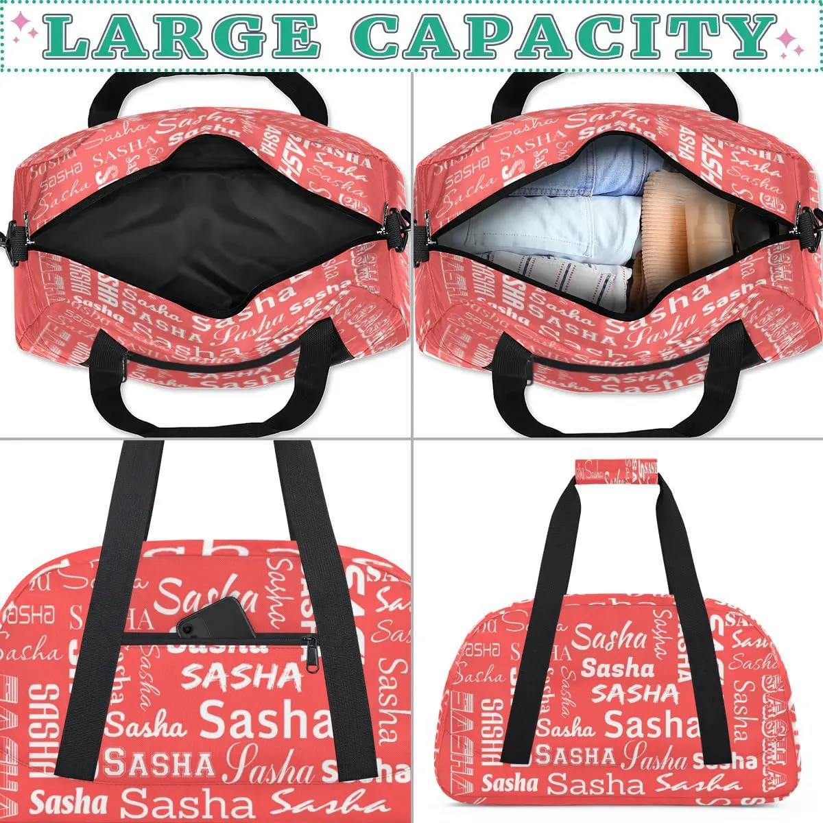 Custom Cheer Bag Dance Gym Bags for Women, Personalized Name Sport Duffel Bag Weekender Bags Travel Duffel Bags Coral Red Personalized Gifts