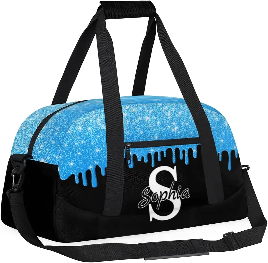 Custom Cheer Bag Dance Gym Bags for Women, Personalized Name Sport Duffel Bag Weekender Bags Travel Duffel Bags Teal Glitter Fluid Personalized Gifts