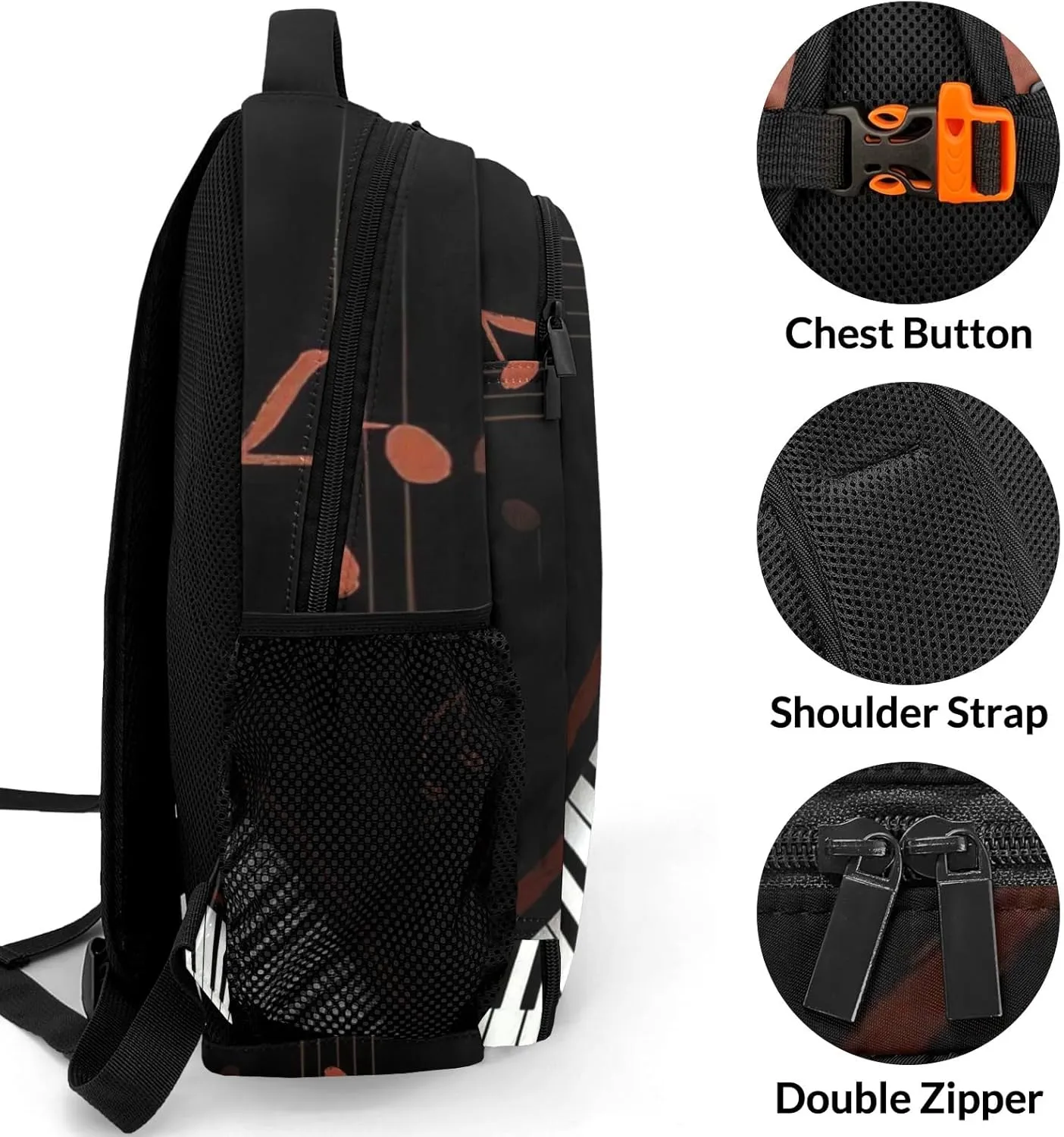 Custom Classical Piano Music Backpack Name Casual Bag Daypack for Women Men Camping Hiking