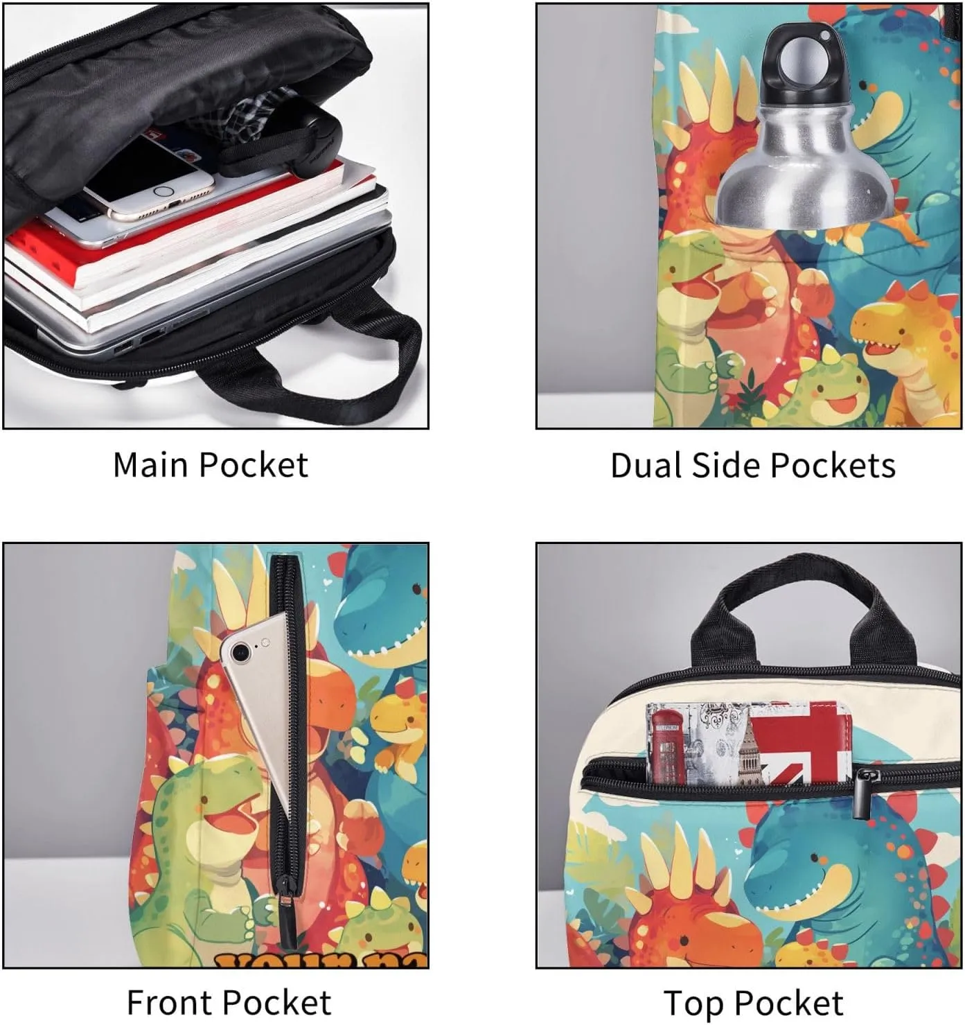 Custom Cute Dinosaur Backpack,Personalized Small Cartoon Daypacks With Name/Text,Customized Laptop Backpack For Women Men,Casual Travel Knapsack For Work Travel Camping