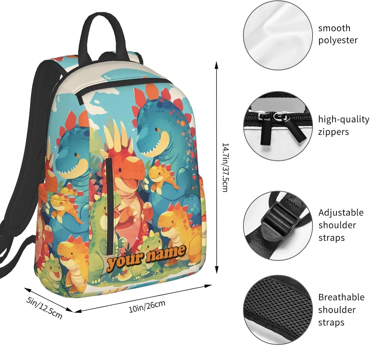 Custom Cute Dinosaur Backpack,Personalized Small Cartoon Daypacks With Name/Text,Customized Laptop Backpack For Women Men,Casual Travel Knapsack For Work Travel Camping