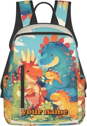 Custom Cute Dinosaur Backpack,Personalized Small Cartoon Daypacks With Name/Text,Customized Laptop Backpack For Women Men,Casual Travel Knapsack For Work Travel Camping