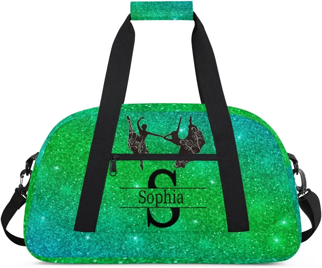 Custom Dance Bag for Sport Duffel Bag, Personalized Gym Customized Travel Duffle Bag with Name, Grass Green Galaxy Glittering Shiny
