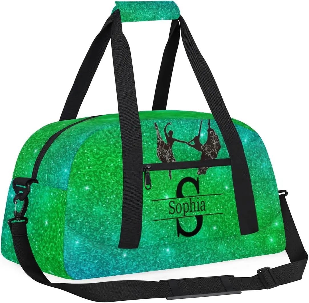 Custom Dance Bag for Sport Duffel Bag, Personalized Gym Customized Travel Duffle Bag with Name, Grass Green Galaxy Glittering Shiny
