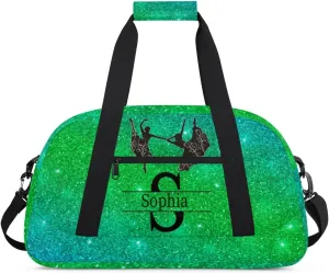 Custom Dance Bag for Sport Duffel Bag, Personalized Gym Customized Travel Duffle Bag with Name, Grass Green Galaxy Glittering Shiny