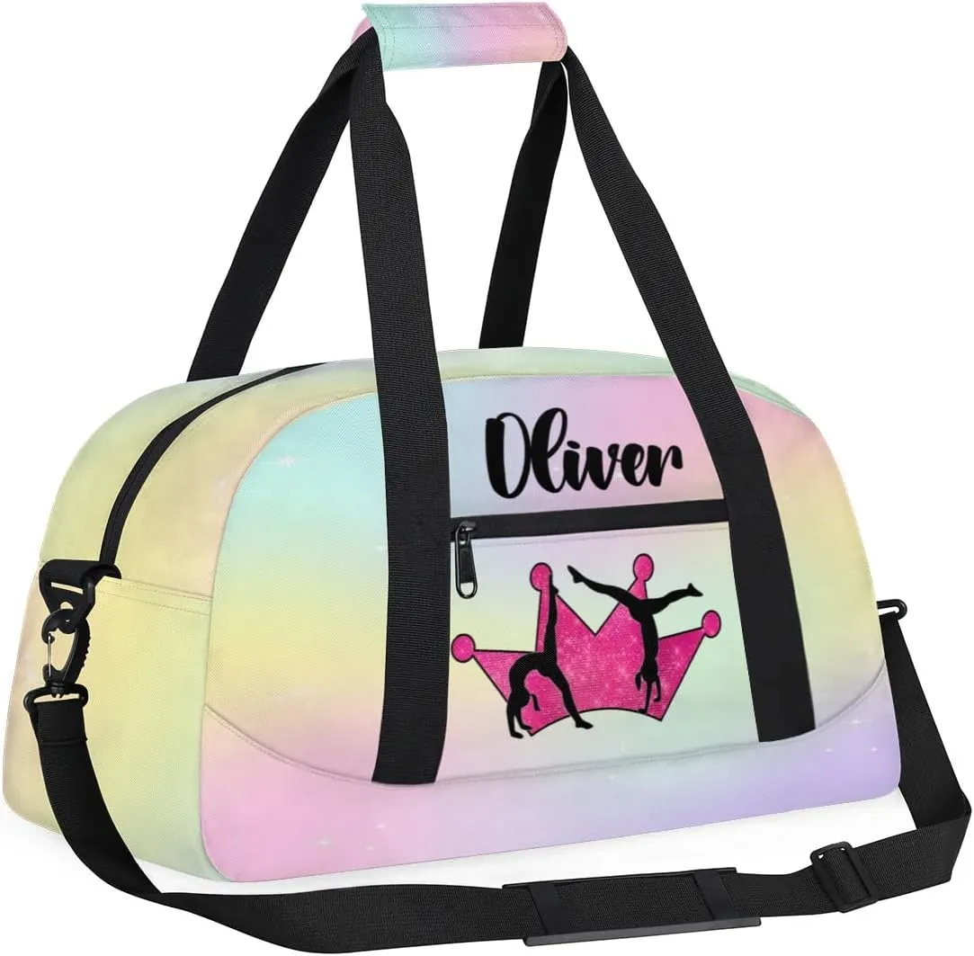 Custom Dance Bag Gymnastics Bag for Girl, Personalized Duffel Bag Sport Gym Bag Carry On Weekender Travel Bag Gift for Girl Hot Pink Crown Gymnastics