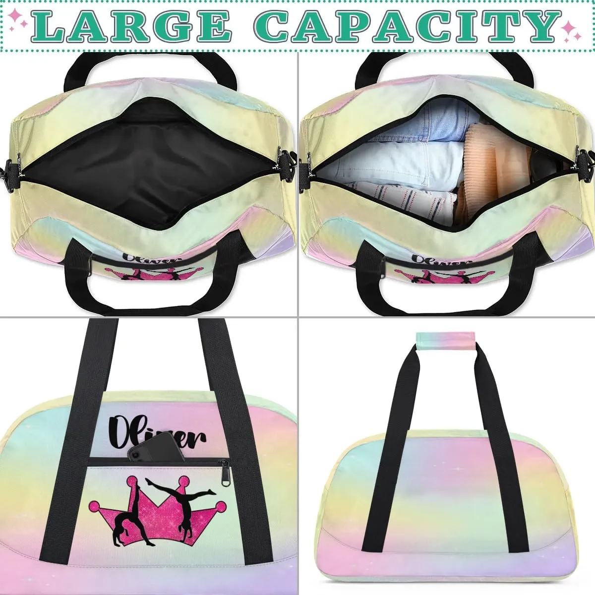 Custom Dance Bag Gymnastics Bag for Girl, Personalized Duffel Bag Sport Gym Bag Carry On Weekender Travel Bag Gift for Girl Hot Pink Crown Gymnastics
