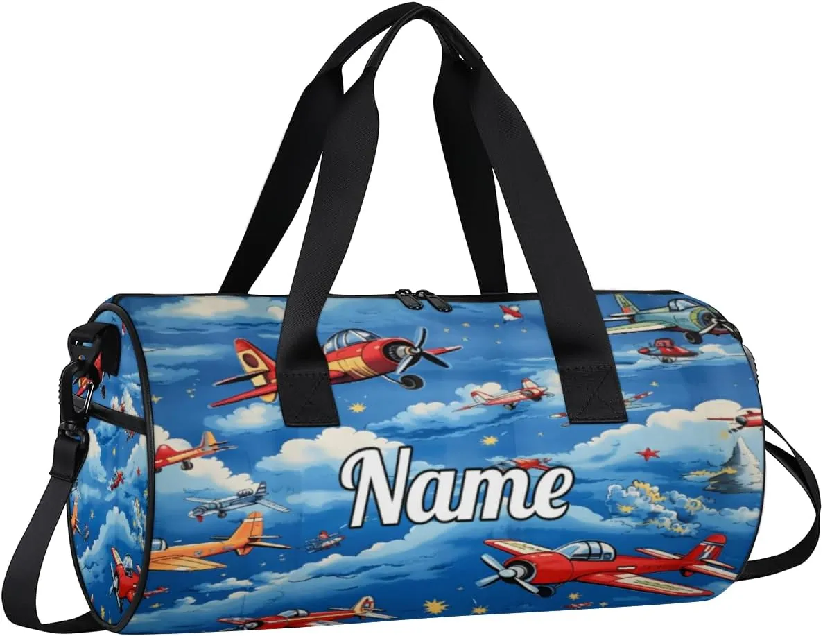 Custom Dance Duffel Bag Sport Backpacks Gyms and Weekend Overnight Travel Duffle Bag Birthday Christmas Halloween Waterproof, Cartoon Jet Plane Airplane