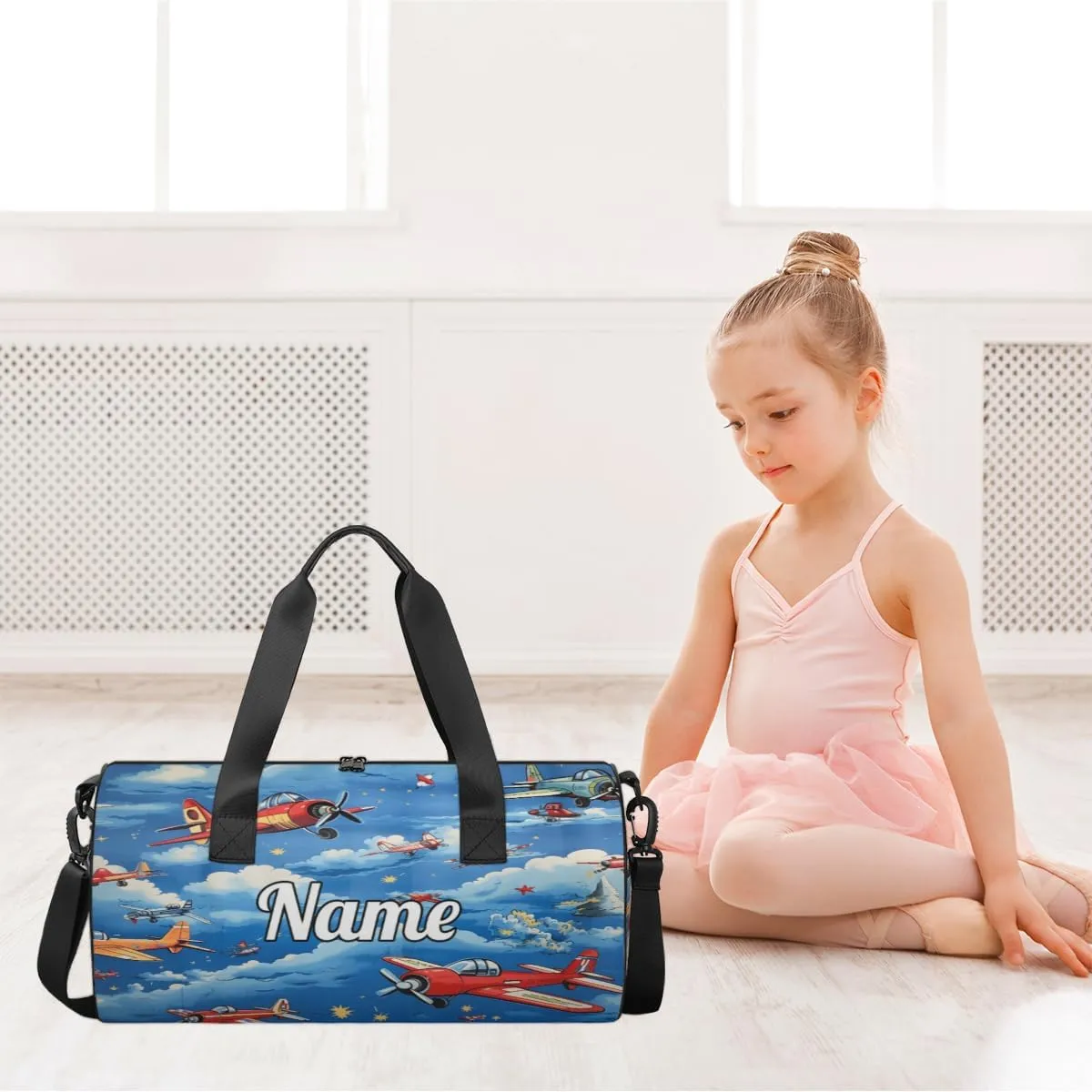 Custom Dance Duffel Bag Sport Backpacks Gyms and Weekend Overnight Travel Duffle Bag Birthday Christmas Halloween Waterproof, Cartoon Jet Plane Airplane