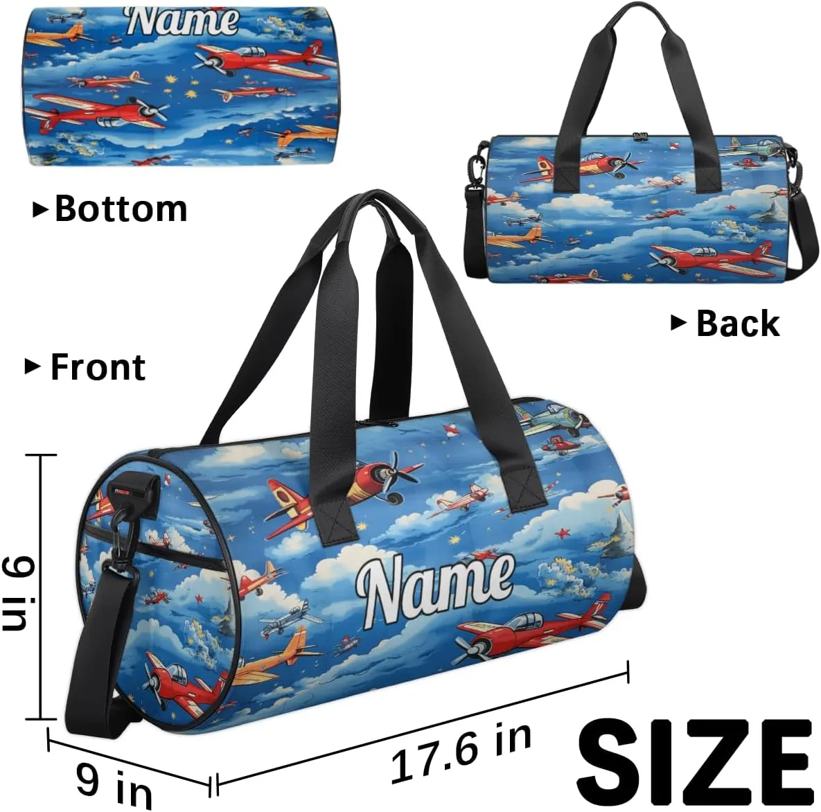 Custom Dance Duffel Bag Sport Backpacks Gyms and Weekend Overnight Travel Duffle Bag Birthday Christmas Halloween Waterproof, Cartoon Jet Plane Airplane