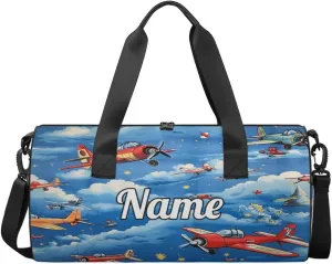 Custom Dance Duffel Bag Sport Backpacks Gyms and Weekend Overnight Travel Duffle Bag Birthday Christmas Halloween Waterproof, Cartoon Jet Plane Airplane